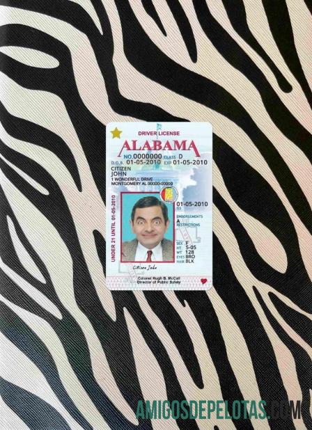 Carteira de habilitação dos EUA Alabama menores de 21 anos fotolook frente baixar para verificação